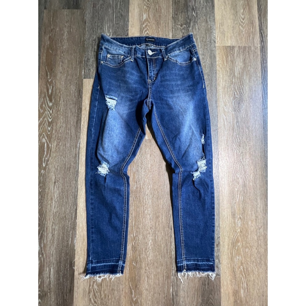 New Directions Skinny Jeans Womens 6R Blue Excellent Distressed Raw Hem Denim